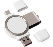 Cargador Inalámbrico Apple Watch Magnético Portátil Toma USB USBC Bigben Blanco