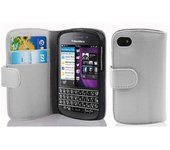 Funda Libro para Blackberry Q10 en BLANCO MAGNESIO - Cubierta Proteccion de Cuero Sintetico Estructurado con Tarjetero y Funcion de Suporte - Etui Case Cover Carcasa