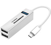 Concentrador USB-C 5 en 1 3x puertos USB Lector de tarjetas SD/Micro-SD Plata