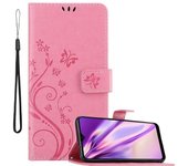 Funda Libro para Samsung Galaxy A20S en ROSA FLORAL ? Cubierta Proteccion en Dise?o de Flor con Cierre Magnetico, Funcion de Suporte e 3 Tarjeteros - Etui Case Cover Carcasa