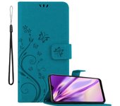 Funda Libro para Samsung Galaxy A20S en AZUL FLORAL ? Cubierta Proteccion en Dise?o de Flor con Cierre Magnetico, Funcion de Suporte e 3 Tarjeteros - Etui Case Cover Carcasa