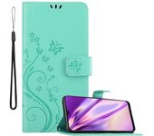 Funda Libro para Samsung Galaxy A30S / A50 S / A50 en TURQUESA FLORAL ? Cubierta Proteccion en Dise?o de Flor con Cierre Magnetico, Funcion de Suporte e 3 Tarjeteros - Etui Case Cover Carcasa
