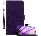 Funda Libro para Samsung Galaxy A41 en LILA OSCURO FLORAL ? Cubierta Proteccion en Dise?o de Flor con Cierre Magnetico, Funcion de Suporte e 3 Tarjeteros - Etui Case Cover Carcasa