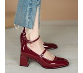Women's Summer Footwear on Heeled Shoes for Woman  Japanese Style Lolita Mary Jane Red Bride Square Toe High Heels Gothic 39