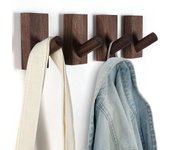 Heytea Paquete de 4 ganchos de pared de madera, ganchos de madera de nogal negro montados en la pared, ganchos de pared rústicos de granja de alta ...