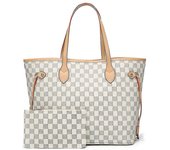 Bolso de hombro a cuadros para mujeres bolso de bolso de cuero Pu bolso con bolsa interior Blanco