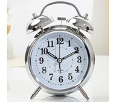 Elsavct Reloj despertador retro, reloj despertador de cabecera anticuado con campana gemela sin tictac Plata