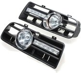 JUMPHERO 2 x Led Grille Grill Bumper Anti-vaho luces faro Compatible con 97-06 Golf 4 Mk4 Iv Negro