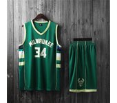 Jntworld Verde oscuro Milwaukee 34 Basketball Jersey Suit Masculino Boys Training Jersey Suit Verde oscuro MILWAUKEE NO.34 XL (165-170CM)