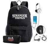 DUqi Serie de televisión estadounidense Stranger Things Stranger Backpack Usb Carga luminosa Mochila estudiante Bolsa escolar Bolsa pluma bolsa Loc...