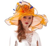 Sombreros de Kentucky Derby para mujer con flor de organza para boda en la iglesia Estilo A naranja