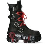 New Rock Nuevas botas Rock WALL028B-C1 Unisex Metallic Black Leather Platform Gothic Boots Negro 38