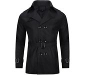 Allthemen Mens Doble Pecho De solapa Sólida Trench Coat Negro S
