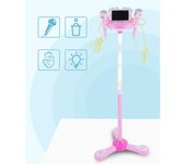 Niños Micrófono dual Karaoke ajustable Máquina de canto conectada con el teléfono Instrumentos musicales de juguete Rosa