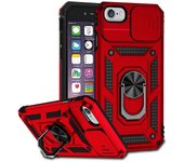 Para iPhone SE (2022) / SE (2020) / 8/7 4.7 pulgadas a prueba de polvo caso de teléfono anillo carcasa del teléfono con cámara deslizante  Rojo Sty...