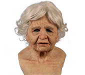 La anciana realista es un anciano llorando, goma de látex de cuerpo entero Old woman