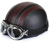Scooter Scooter Open Casco de cuero de media cara con gafas anti-uv Retro Vintage Style 54-60cm