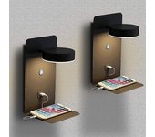 2 Pack Led Luz de pared interior con puerto USB 12w Tricolor Lámpara de pared moderna regulable con interruptor Luz de lectura de pared 330 Lámpara...