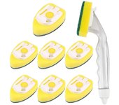 Esponja de varilla para lavar platos de alta resistencia, esponja para lavar platos con mango, fregadero para platos reutilizable y que no raya (9 ...