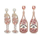 Heytea 2 pares de pendientes de botella de champán con diamantes de imitación pendientes colgantes de copa de vino de cristal para mujer delicados ...