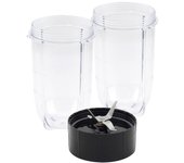 Cuchilla de repuesto + juego de tazas de 2 piezas de 16 oz para, compatible con la licuadora MB1001 de 250 W Negro transparente