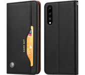 Avizar Estuche tipo folio de cuero para Huawei P20 Pro, soporte de video cuero real negro
