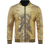 Allthemen Lentejuelas para hombre Casual Zipper Party Bomber Jacket Oro L