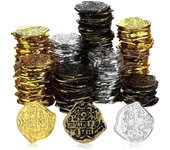 300 piezas de monedas de oro de plástico Monedas piratas Los niños juegan monedas para la ficha de juegos del cofre del tesoro de la fiesta pirata ...