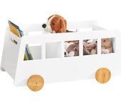 SoBuy Estantería para niños Estantería de libros en forma de autobús Estante de almacenamiento de estante de juguetes, KMB41-W Blanco