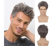 Pelucas para hombre Peluca gris de capas cortas Reemplazo sintérico Cosplay Fiesta de disfraces