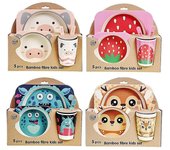 Vajilla infantil de fibra de bambú de cinco piezas Animales Patrón Kid Sets Panda