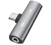 Adaptador de auriculares USB tipo C a USB C / 3,5 mm 2 en 1 Convertidor de audio DAC de auriculares Digital de 32 bits / 384 KHz Gris