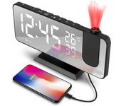 Reloj despertador de proyección, reloj despertador digital con proyección, reloj despertador de radio con conexión USB, pantalla LED grande, alarma...