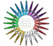 24-pack Kazoos de metal con 24 piezas Kazoo flauta diafragmas 6 colores, buen compañero para ukelele, violín como se muestra