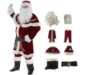 8 Pcs Mens Santa Costume Set Christmas Deluxe Velvet oro 3XL