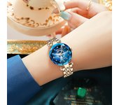 watch Ocean Heart Brand Starry Sky Diamond Surface Bright Multi-surface Glass Solid Steel Belt Reloj impermeable para mujeres Cinturón rojo cereza