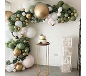 Heyone 152 piezas Globo verde oliva Garland Arch Kit Oro Blanco Globos de confeti Globo verde retro y oro cromo metálico látex
