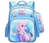 Unicornio congelado Elsa Anna Kids Girls Mochila con bolsa de lápiz Cartoon School Bag Azul Congelado