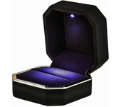 Caja de anillo de lujo, estuche de anillo de boda de terciopelo cuadrado con luz LED Negro