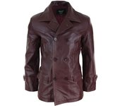 Infinity Leather Chaqueta Kreigsmarine Uboat de cuero real de doble pecho para hombres 3/4 vino 3XL
