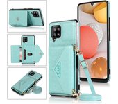 Darmowade Samsung Galaxy A42 5g Wallet Case con soporte para tarjetas, soporte, correa para mujeres Crossbody Case Pu cubierta de cuero verde
