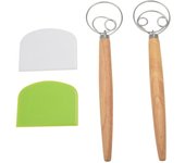 Batidora de mano de batidor de masa danesa, batidora de masa de acero inoxidable de 2 piezas con 2 raspadores de masa para Pizza Doug como se muestra