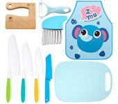 Juego de cuchillos de madera para niños de 9 piezas Cuchillo de onda de patata Cuchillos de plástico con pelador de delantal Juego de cuchillos de ...