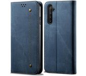 Para OPPO Realme X50 Pro Funda de cuero con textura de mezclilla Azul
