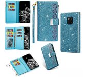 Para Huawei Mate 20 Pro Glitter Zipper Funda de cuero Azul de cielo