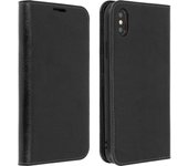 Avizar Folio Cuero Real iPhone XS Max Funda Tarjetero Soporte de Video Negro