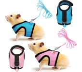 Heytea 2 Piezas Ropa de Conejillo de Indias Bebé Hurón Ratas Hámster Arnés de Malla Suave Conjunto de Correa Chaleco con Campana para Conejillos de...