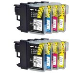 Juego de cartuchos de tinta LC985 compatibles con Go Inks, paquete de 8, negro/cian/magenta/amarillo para impresoras Brother