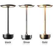 Lámpara de mesa inalámbrica metálica creativa regulable y recargable Luz de escritorio impermeable negro