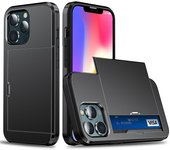 Estuche con ranura para tarjetas Armor a prueba de golpes para iPhone 13 Negro